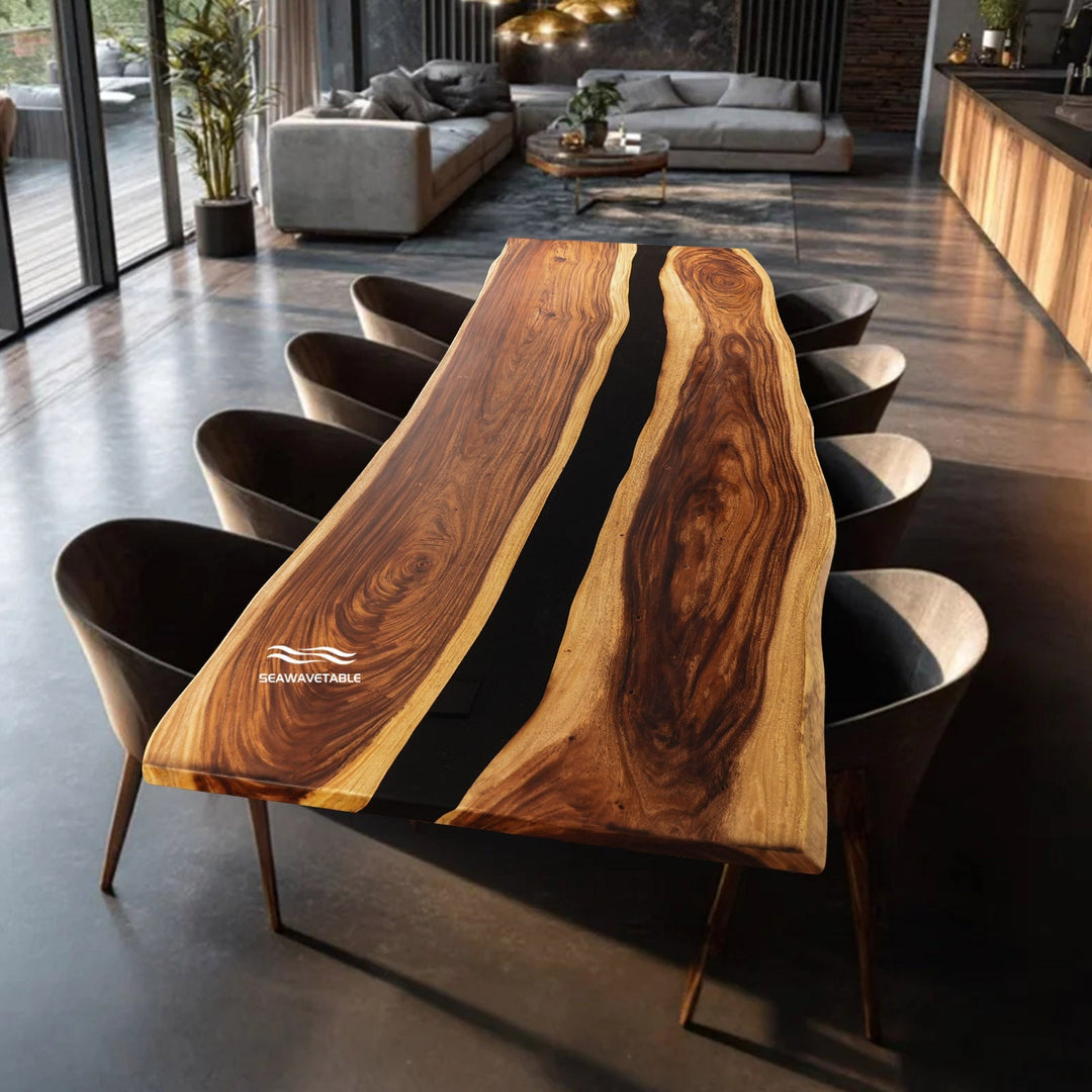 Seawavetable-Custom walnut wood live edge table