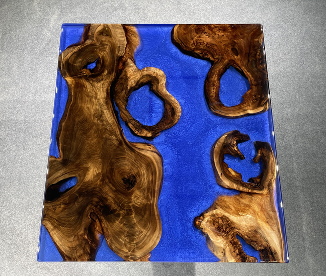 wood end tables with river epoxy