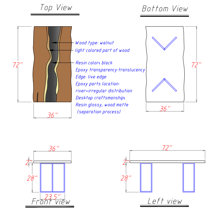 Custom Seawave Walnut Epoxy Resin River Office Desk CRT-002