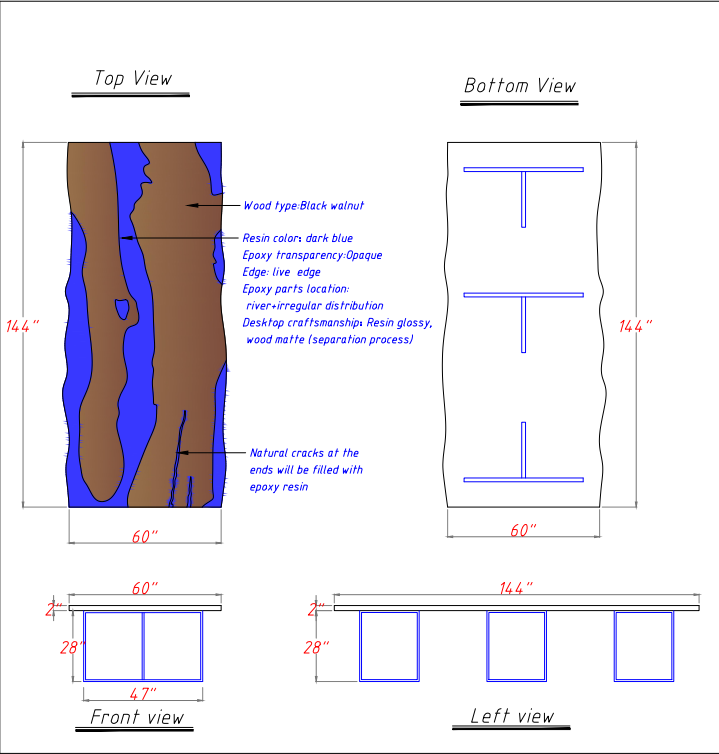 Custom Handmade Black Walnut Blue Epoxy Resin River Dining Table CRT-141