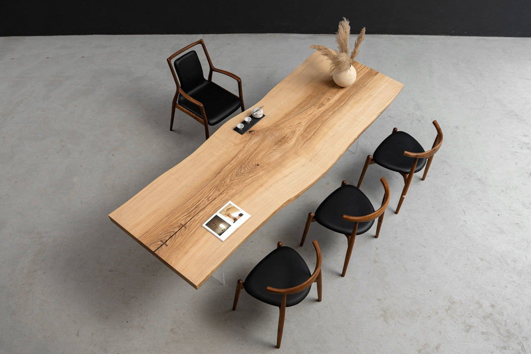 Ash Wood Live Edge Solid Slab Dining Table