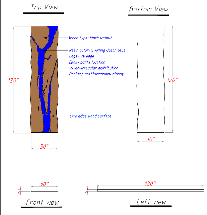 Ocean wave inspired epoxy table with glossy surface finish
