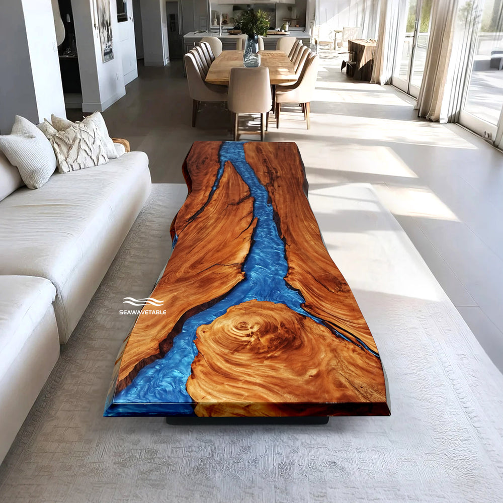 Custom handmade epoxy table for 10–12 people coastal style