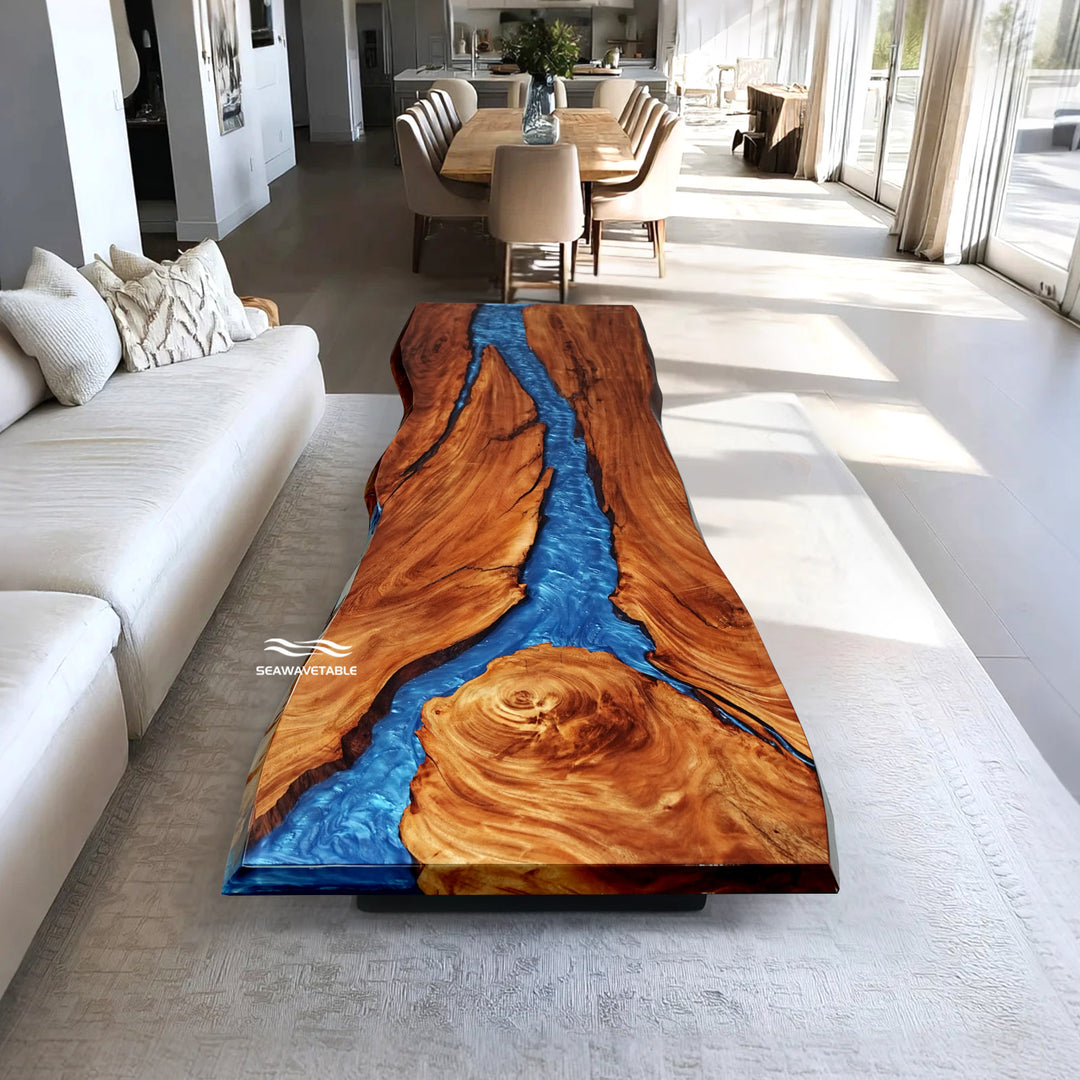 Custom handmade epoxy table for 10–12 people coastal style