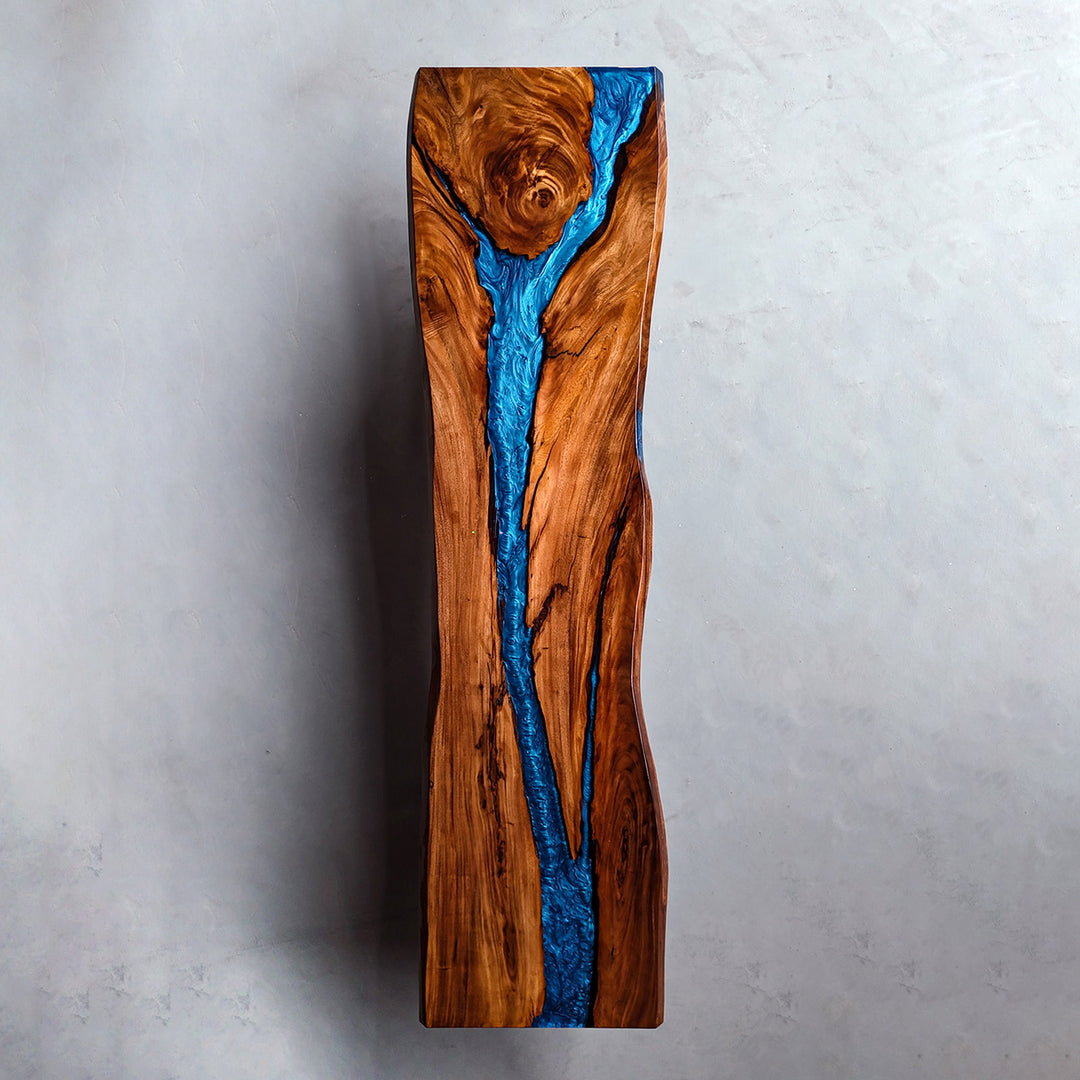 Florida Ocean Breeze inspired blue resin river table design