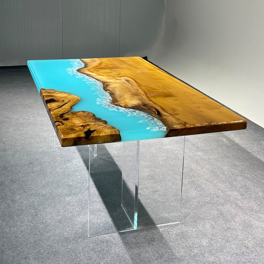 SeawaveTable handcrafted live edge dining table with epoxy river