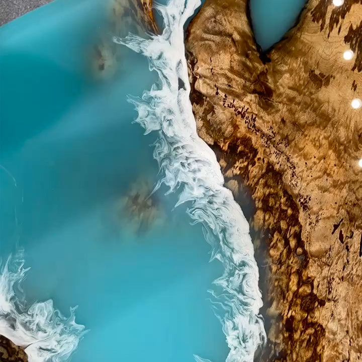 Ocean epoxy wooden coffee table – modern live edge round design