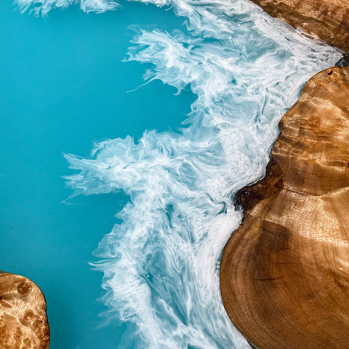 Seawavetable-Contemporary kitchen table with ocean blue resin