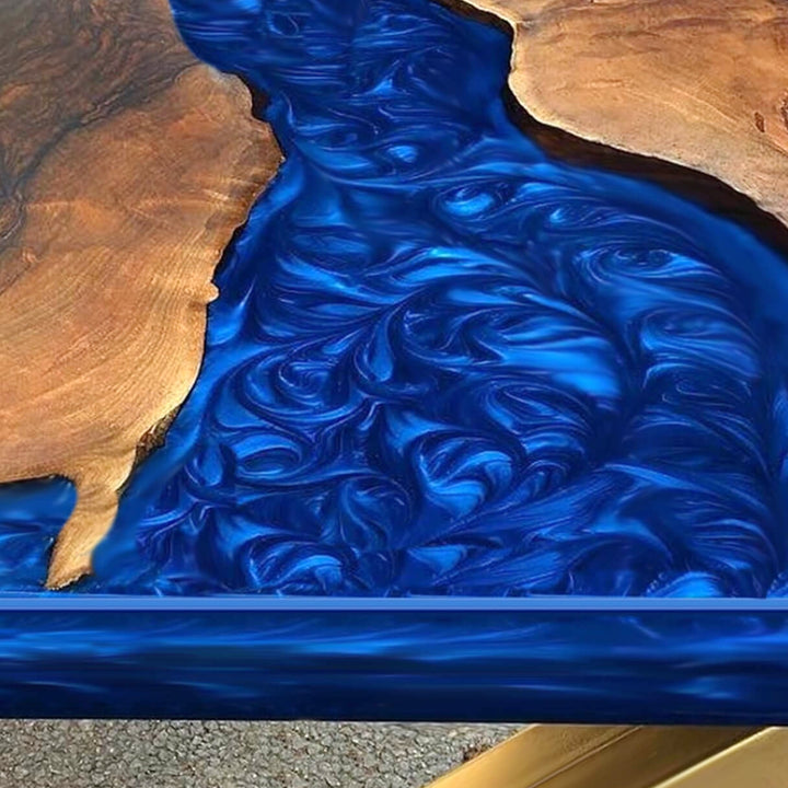 Custom Handmade Black Walnut Blue Epoxy Resin River Dining Table CRT-141