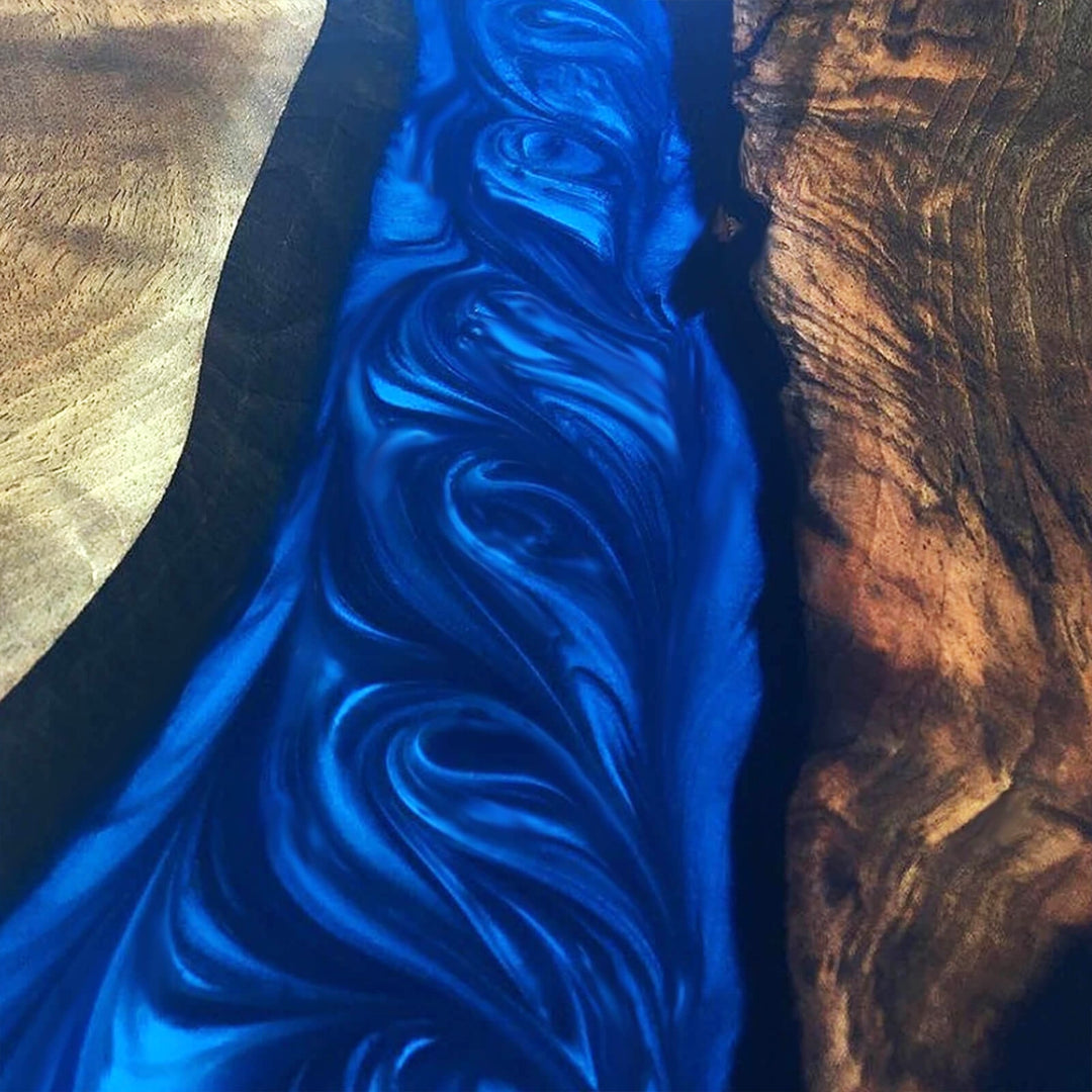 Custom Handmade Black Walnut Blue Epoxy Resin River Dining Table CRT-141