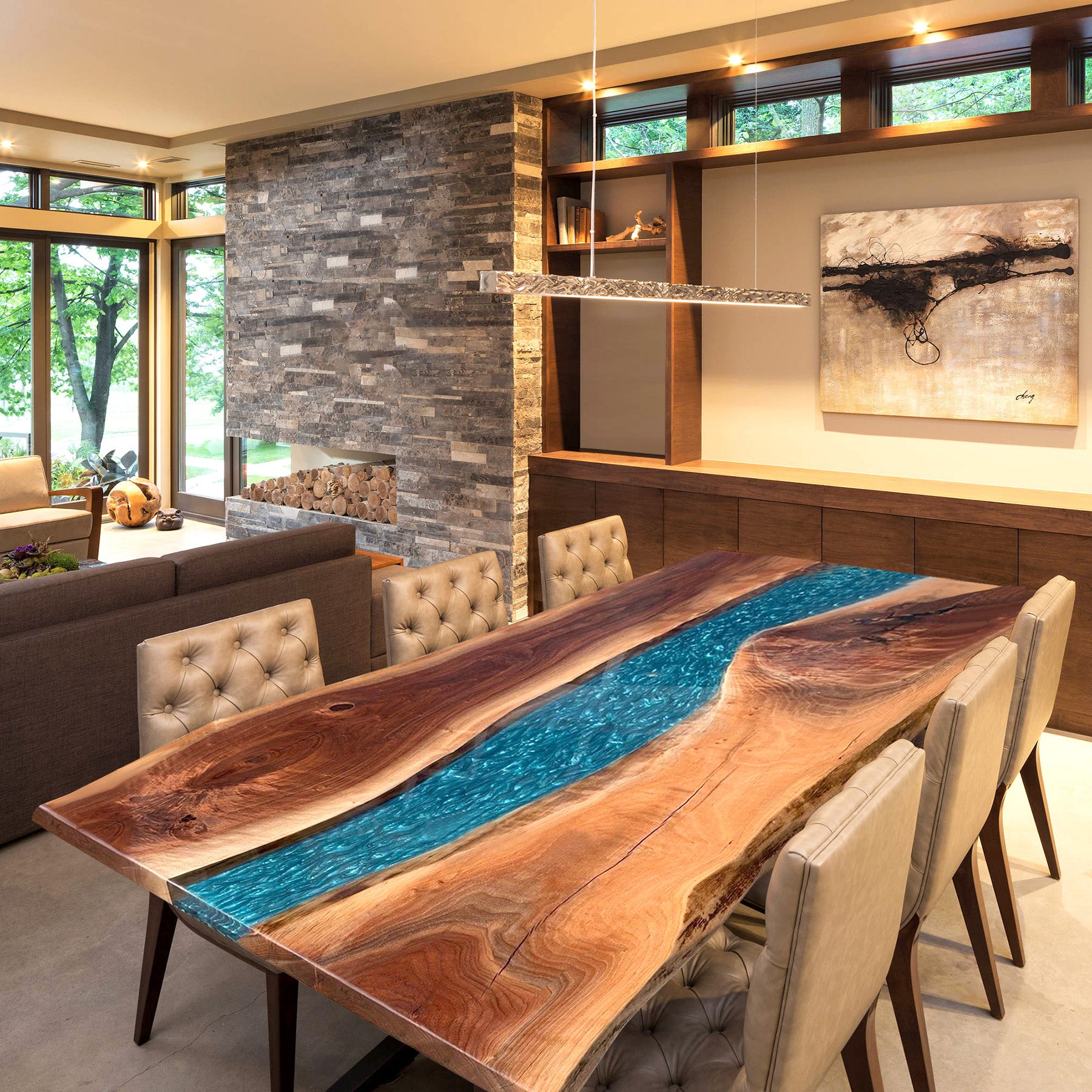Custom Live Edge Black Walnut Blue Epoxy River Dining Table CRT-126 ...
