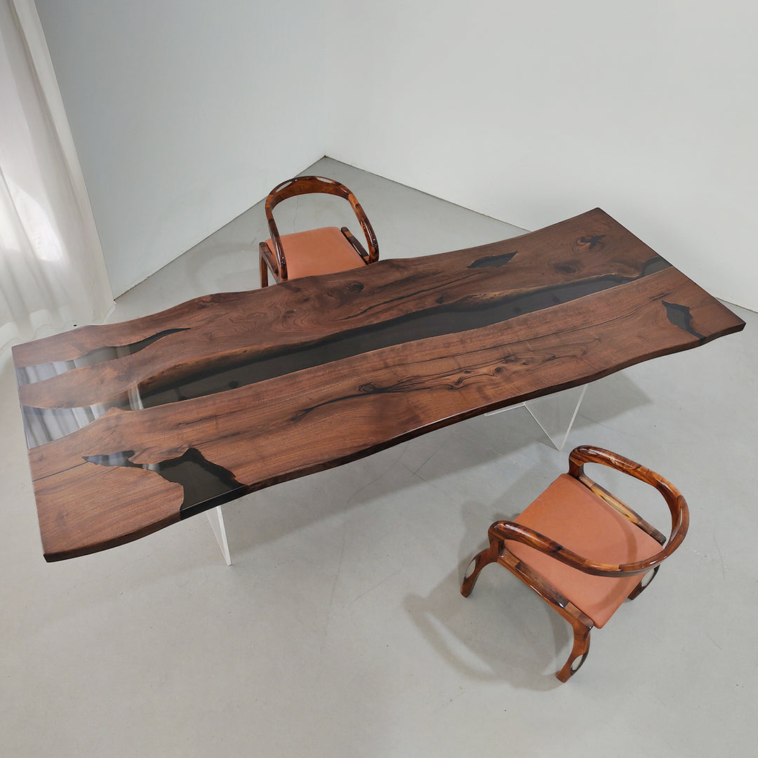 Elegant black walnut table with center river of black epoxy