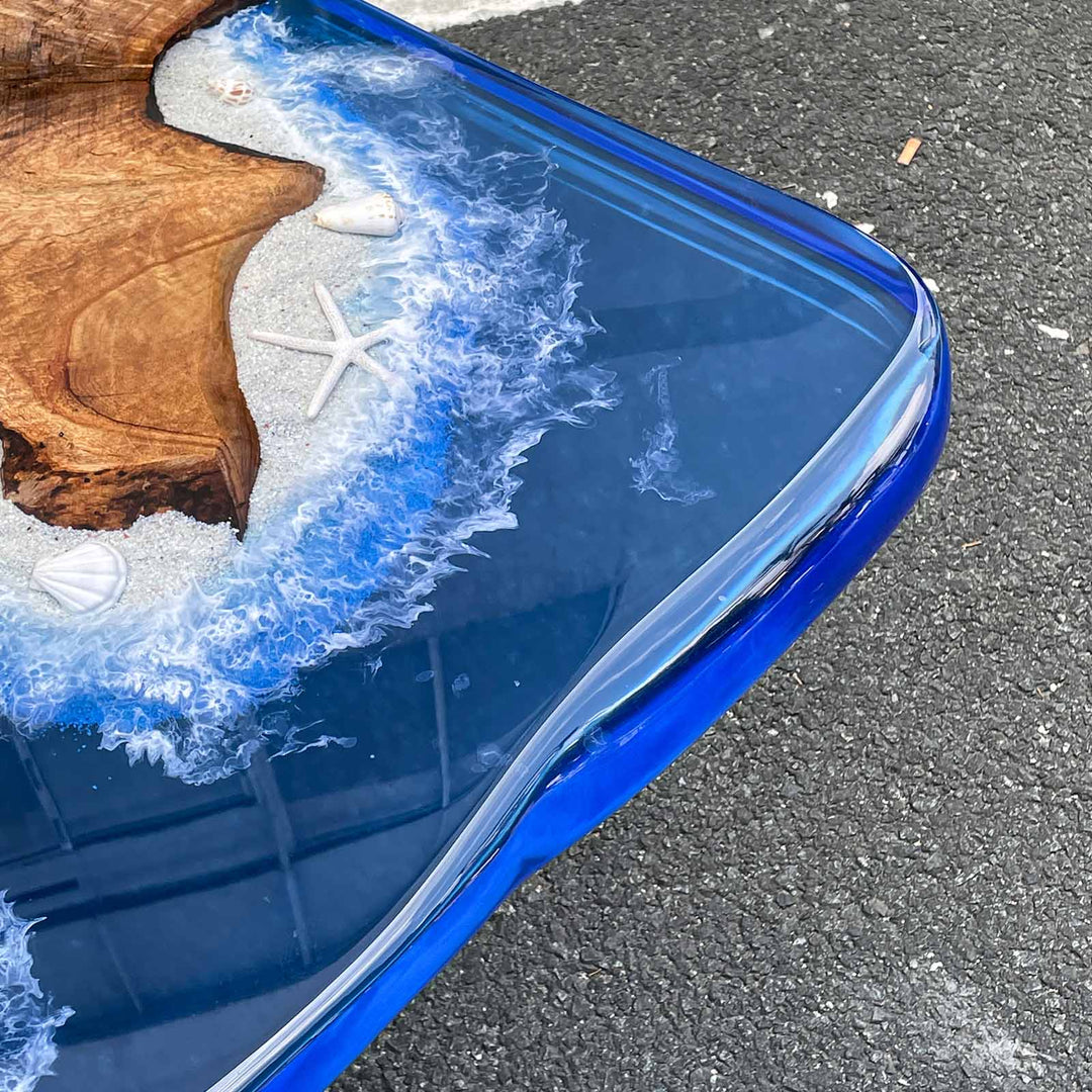 Ocean-inspired epoxy resin table with coastal elegance