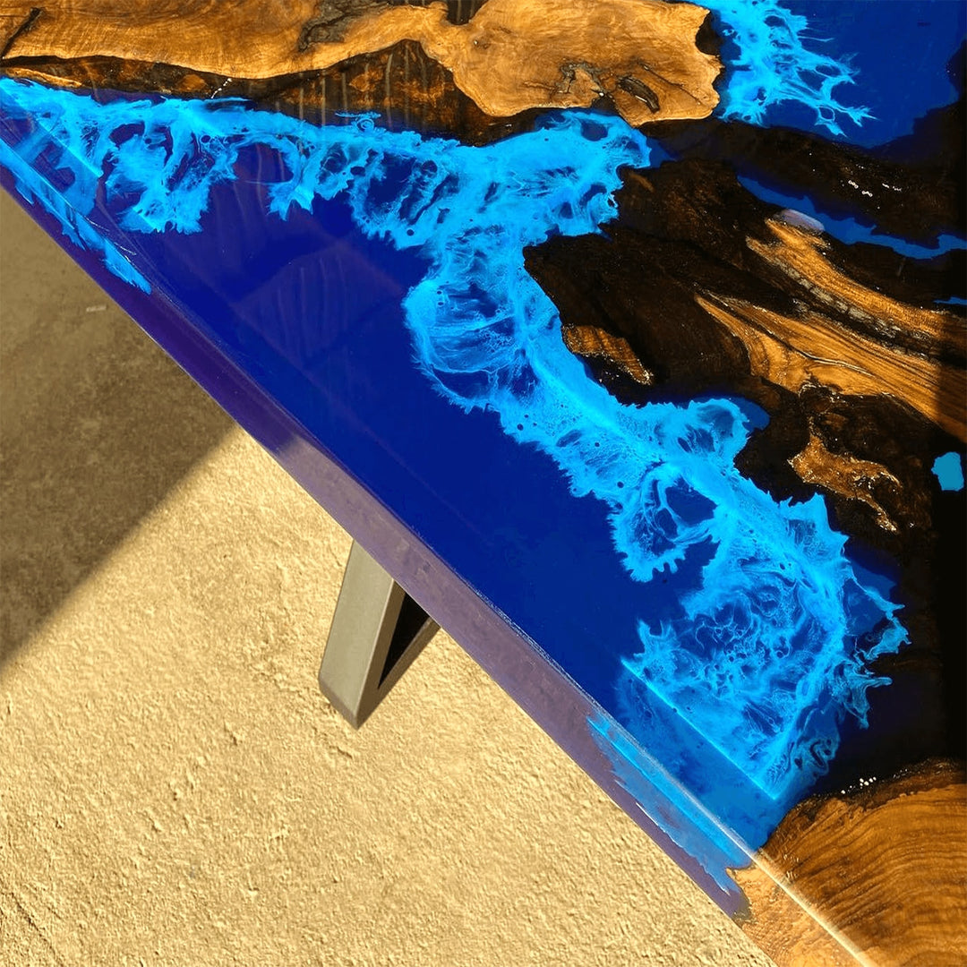 Custom Black Walnut Blue Epoxy River Dining Table Top CRT-142