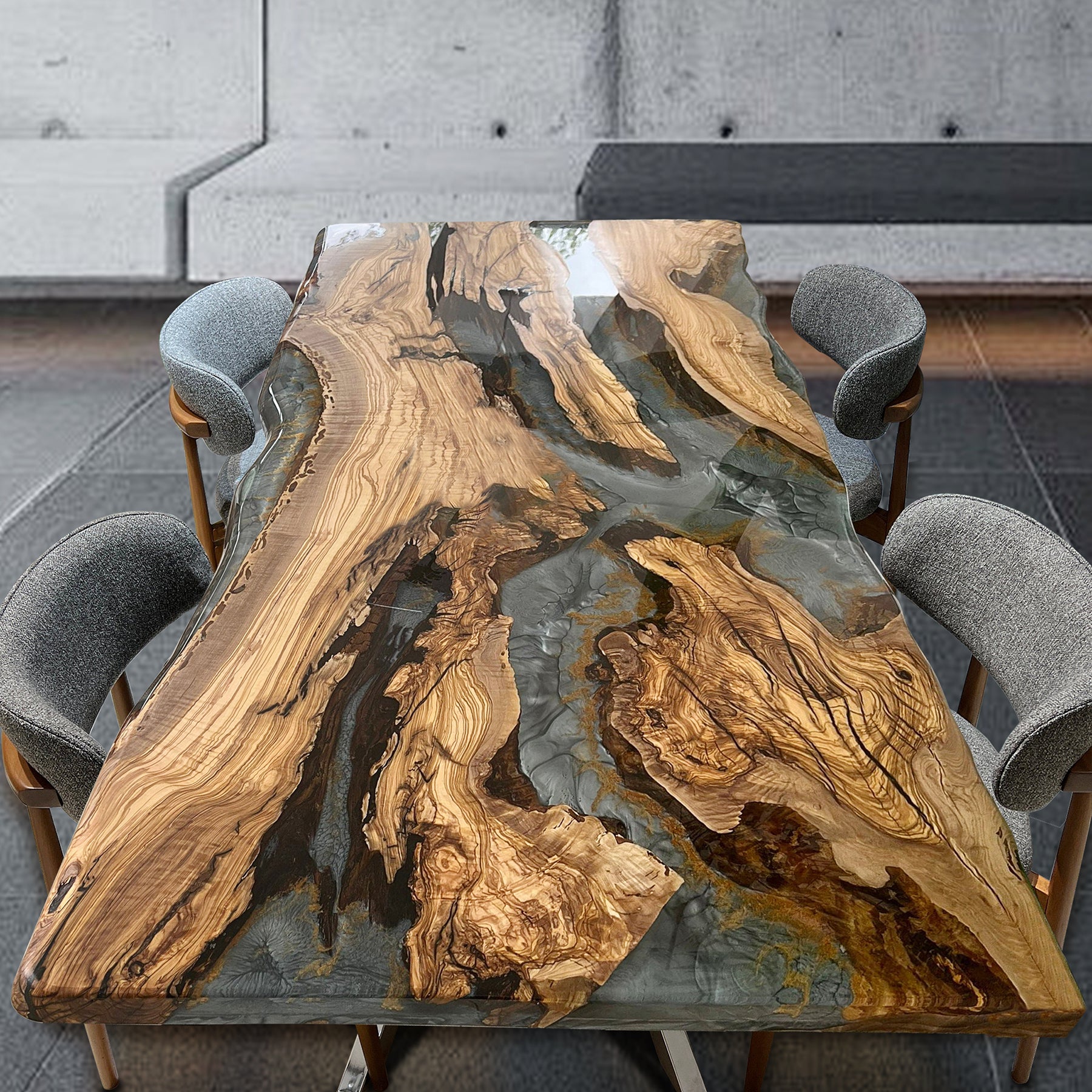 Custom Olive Grey Epoxy Resin River Table CRT 147 SEAWAVETABLE