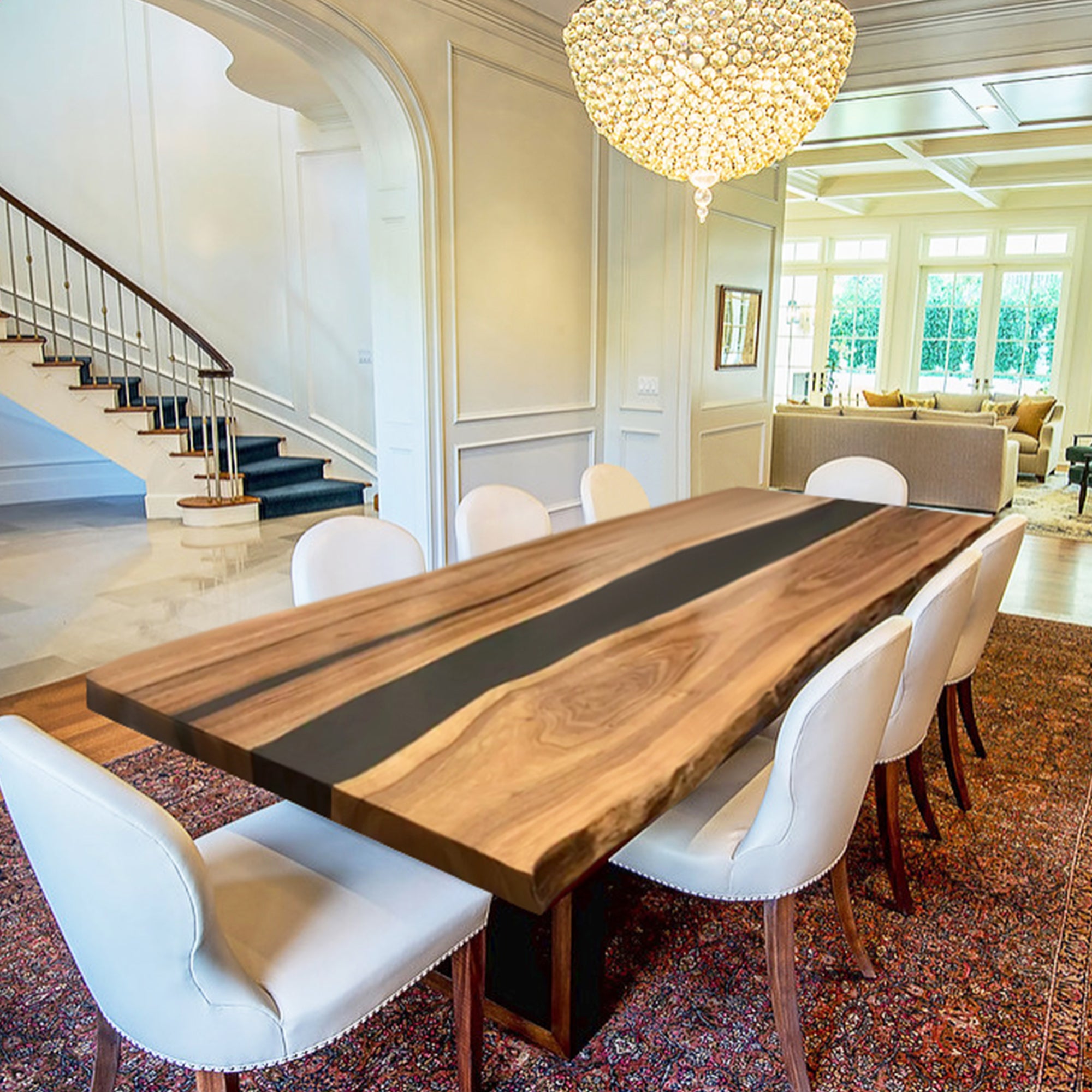 Custom Black Walnut Wood Black Epoxy Dining Table CRT-111