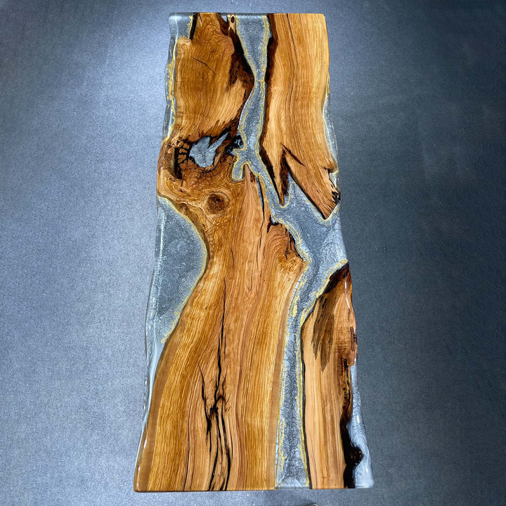 Modern rustic epoxy table for mountain retreat dining room