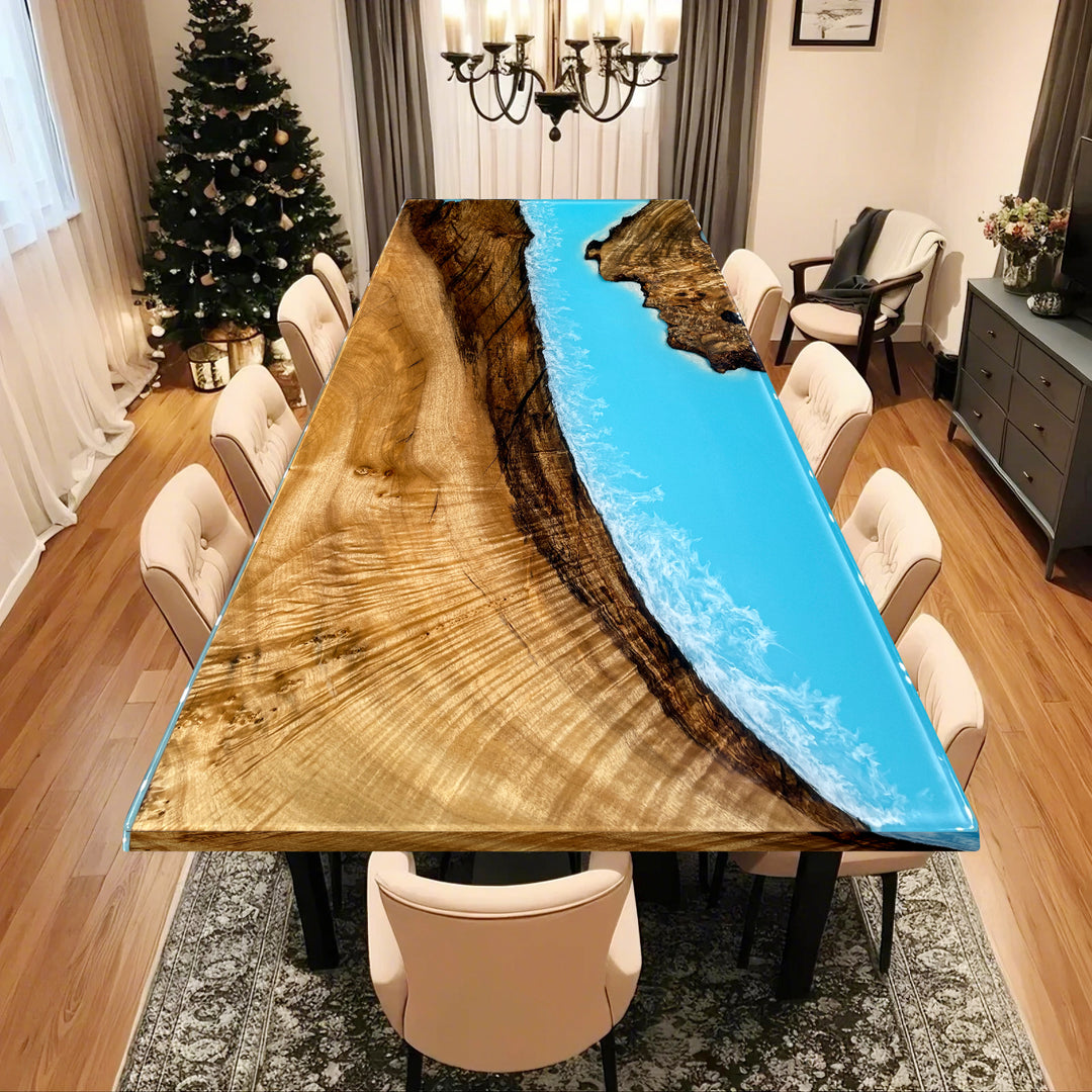epoxy kitchen countertop table,handmade solid wood table,wood salb table,epoxy river table,epoxy ocean table,