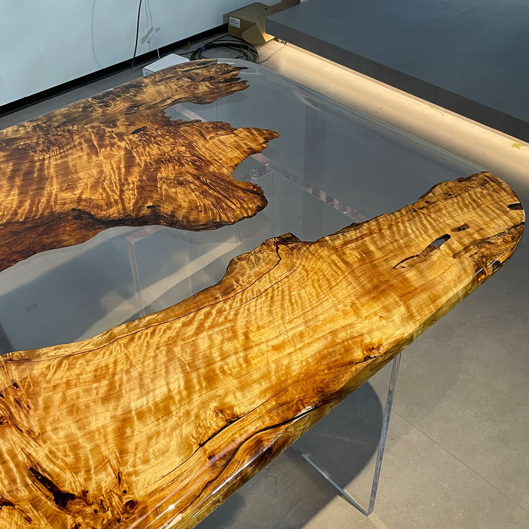 Close - up of a Stunning Epoxy Table with Poplar Wood Inlay