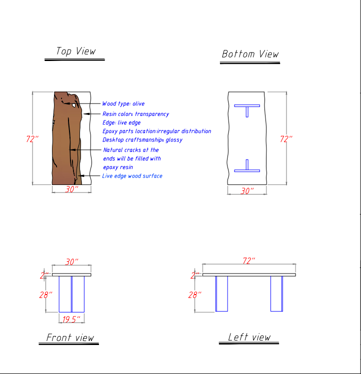 Unique epoxy resin and solid wood slab luxury table