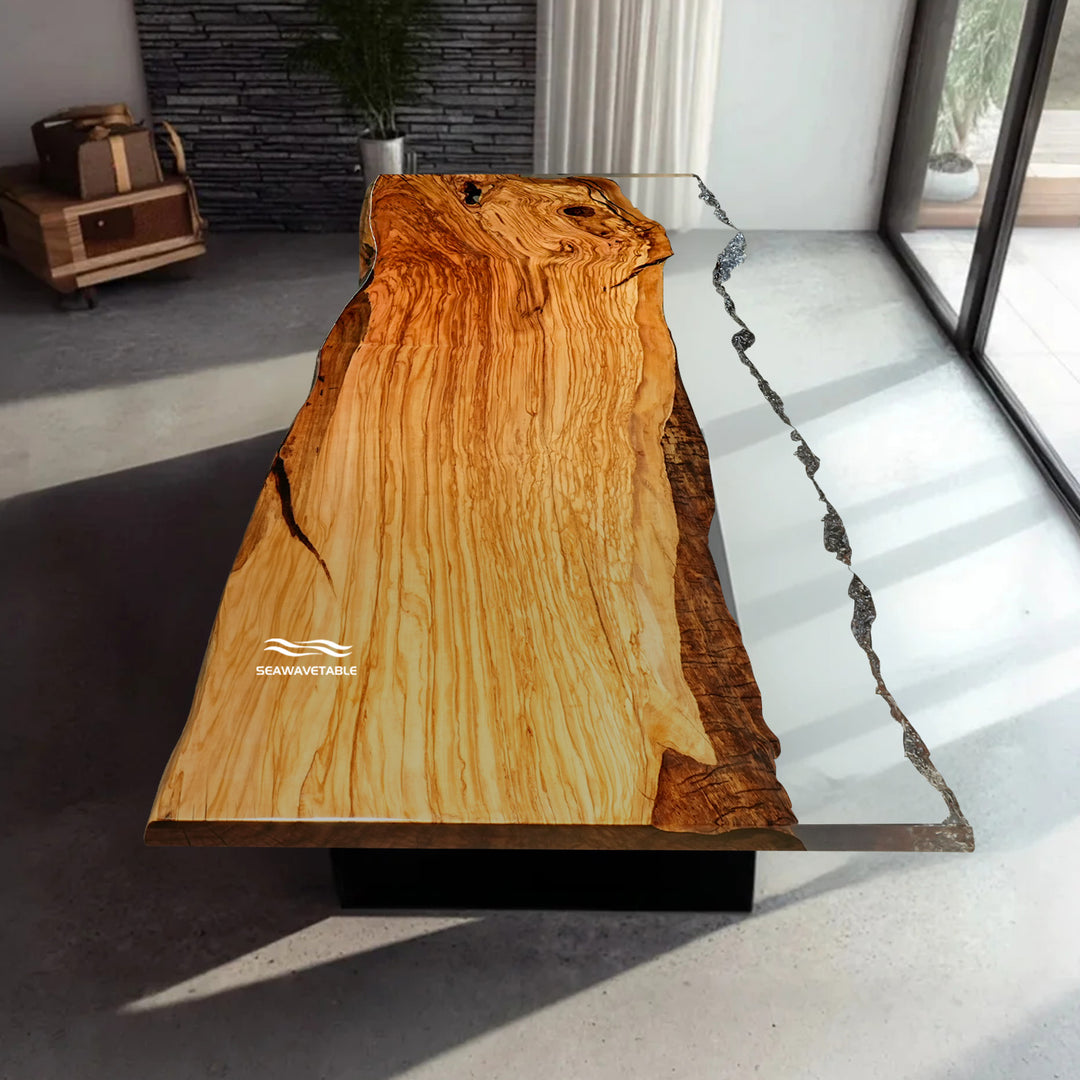 Handcrafted live edge epoxy resin table for luxury interiors