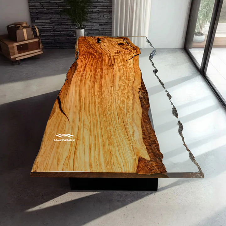 Handcrafted live edge epoxy resin table for luxury interiors