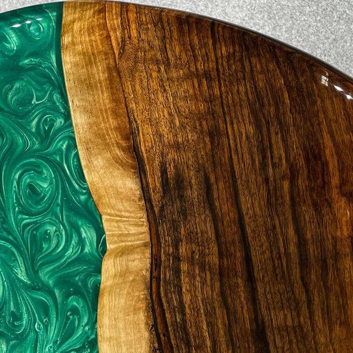 Large resin wood table featuring poplar slab and handcrafted epoxy artistry