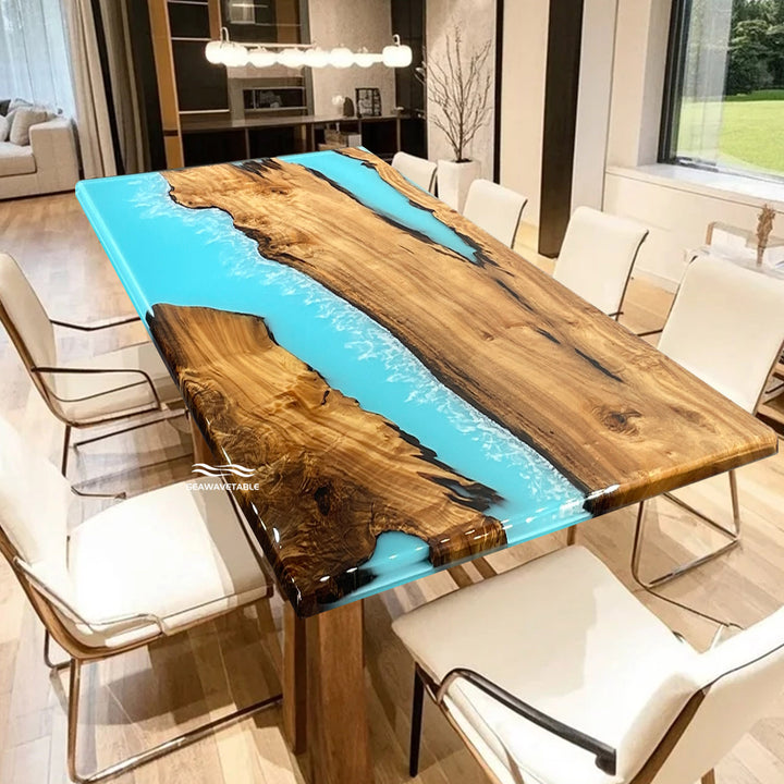Glossy wood and resin table 47x80 inches for modern interiors
