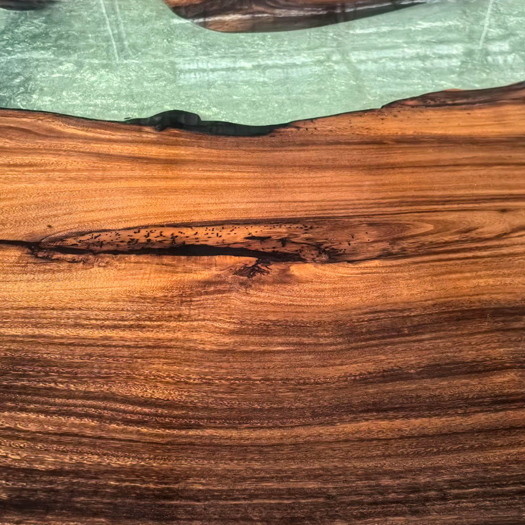 Bespoke handmade resin table with elegant wood patterns