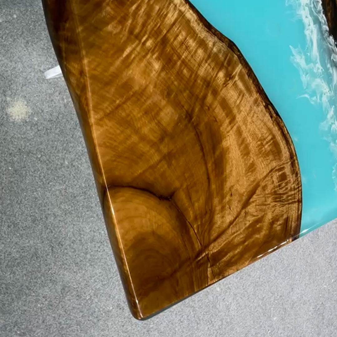 Seawavetable-Live edge Golden Camphor wood table with epoxy resin river