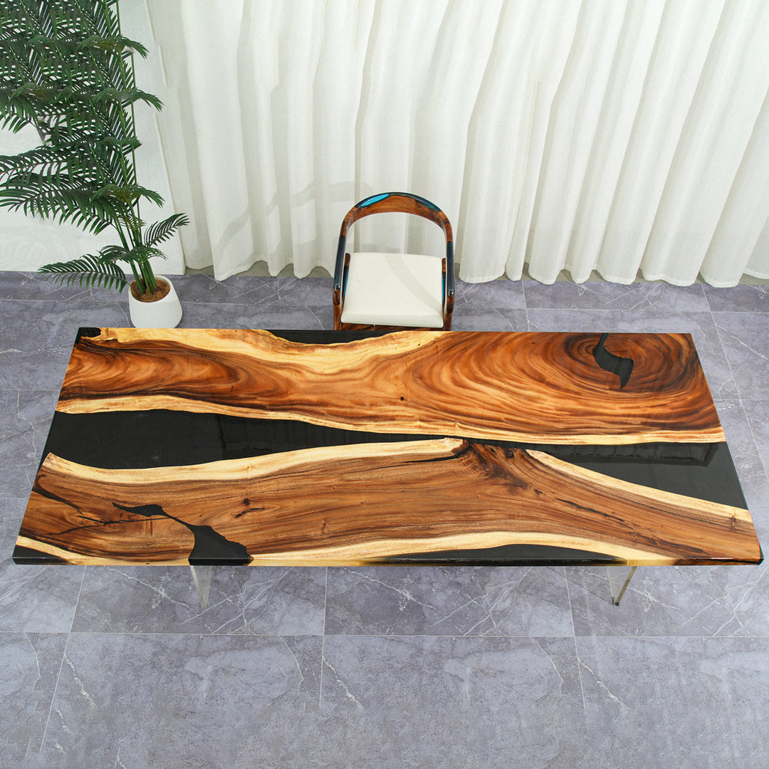 Live edge walnut table with black epoxy – perfect for kitchen countertops