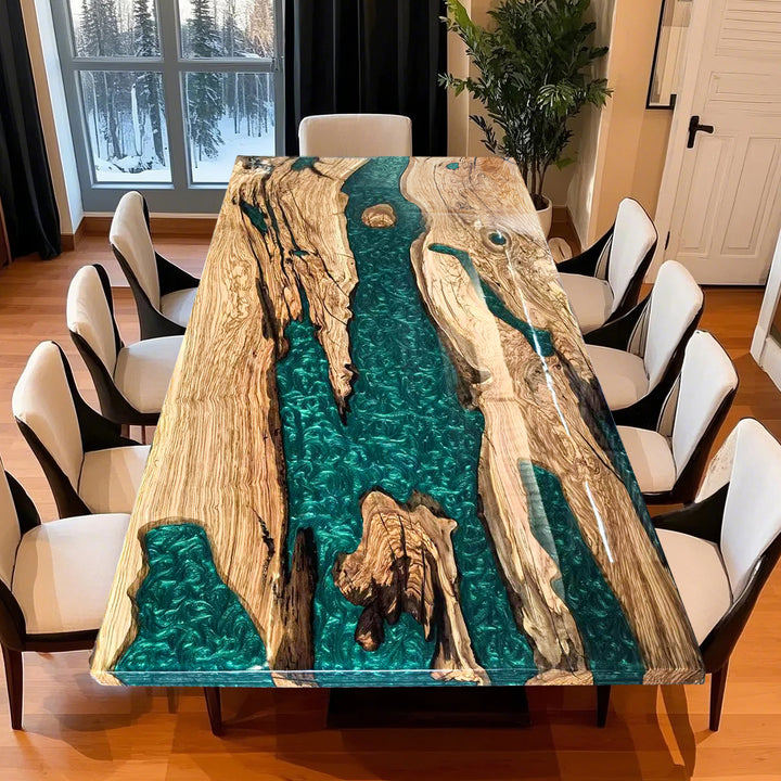 olive wood epoxy table,epoxy river table,epoxy resin wood table,wood table with epoxy,wood epoxy dining table,dining table,olive wood epoxy dining table