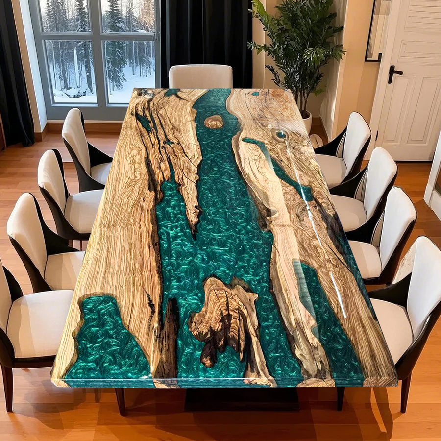 olive wood epoxy table,epoxy river table,epoxy resin wood table,wood table with epoxy,wood epoxy dining table,dining table,olive wood epoxy dining table