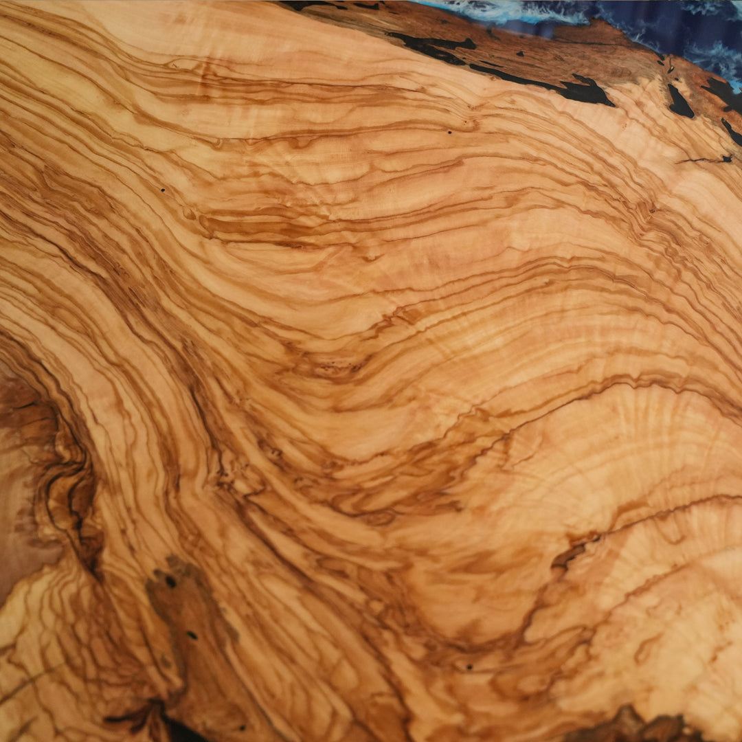 Seawavetable-Olive wood epoxy table for coastal-style interiors