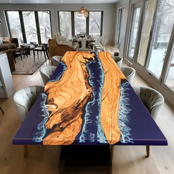 Seawavetable-Custom epoxy dining table with ocean-inspired river design