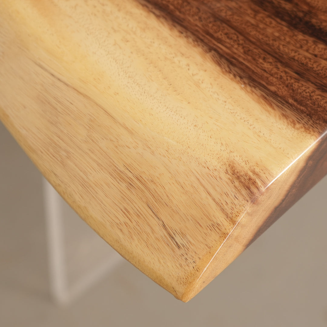Seawavetable-Dining table centerpiece: organic wood grain meets glossy epoxy art