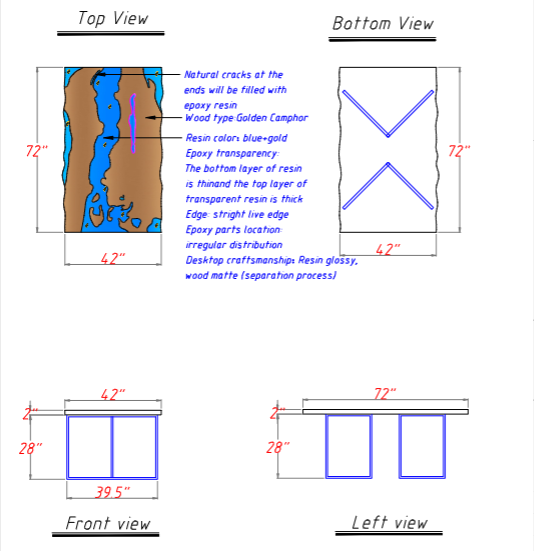 Seawavetable-Custom blue and gold epoxy resin table with living edge