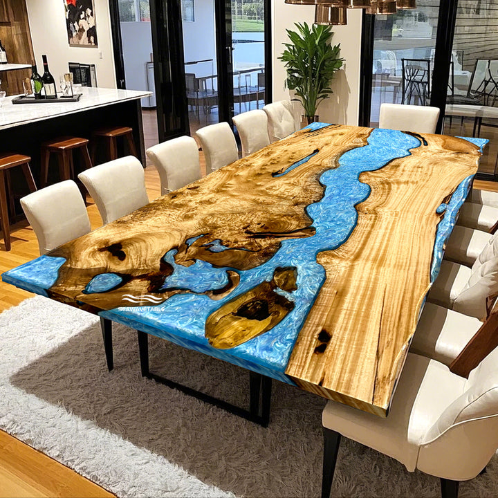Seawavetable-Handmade live edge wood and epoxy dining table