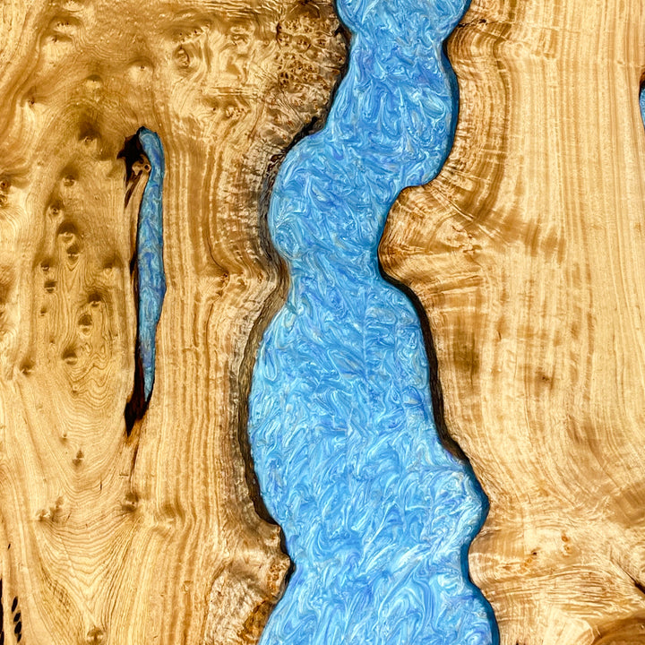 Seawavetable-Custom epoxy table with natural live edge and ocean-inspired blue resin