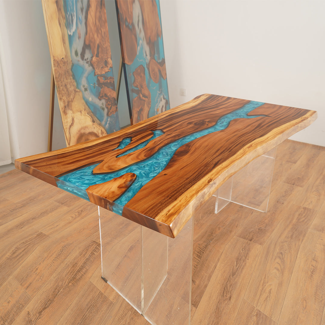 Seawavetable-36"x72" epoxy dining table made from walnut and blue resin