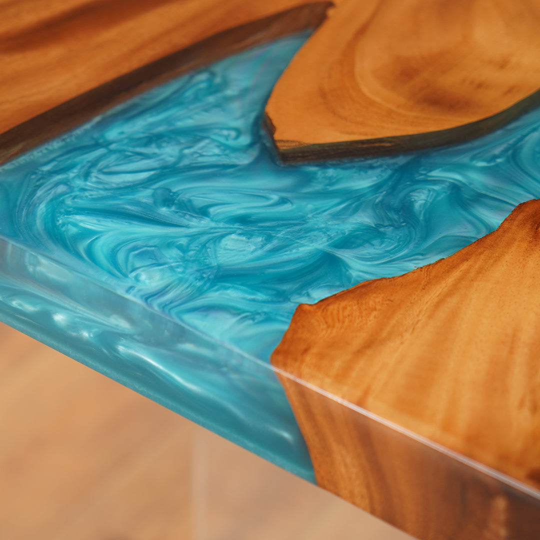 Seawavetable-Modern rustic epoxy table with natural walnut grain