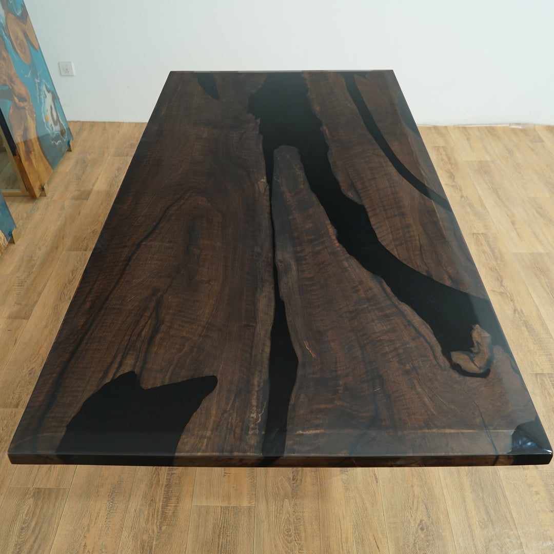Seawavetable-Handmade epoxy dining table surface in dark walnut wood