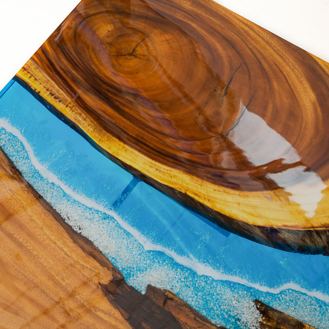 Seawavetable-dining table with natural walnut wood and ocean epoxy resin