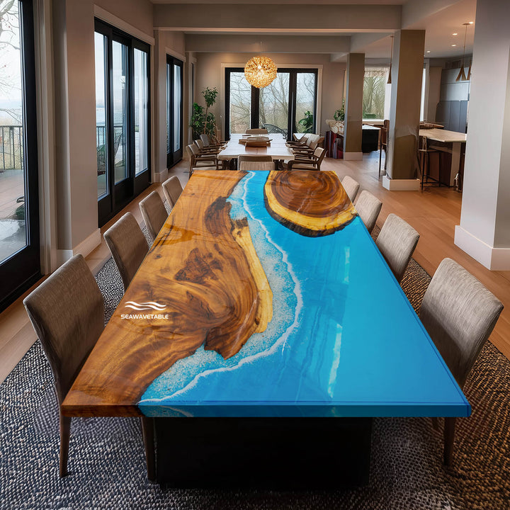 Seawavetable-customizable handcrafted walnut and resin table