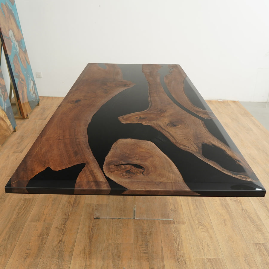 Seawavetable-Black walnut epoxy dining table with river design