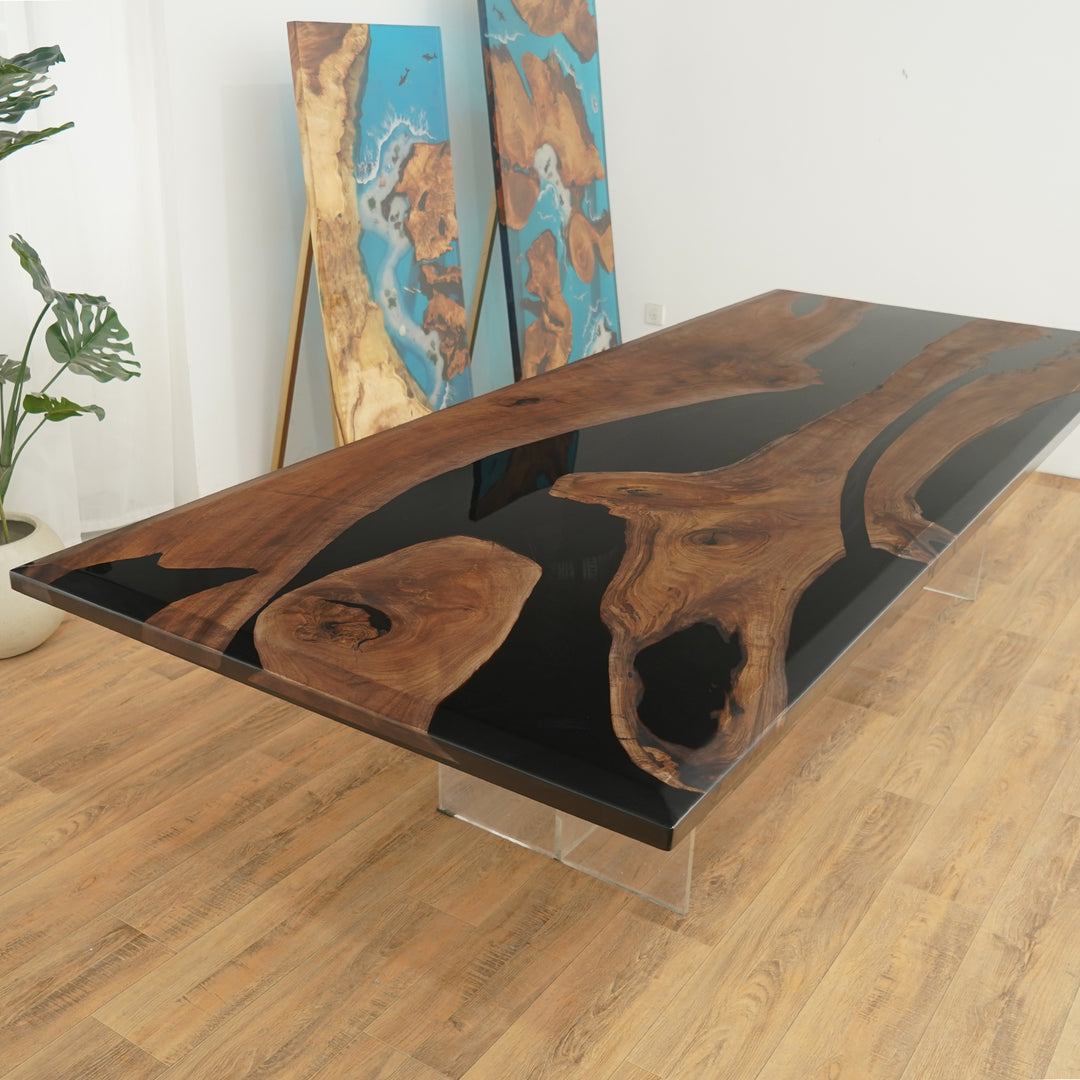 Seawavetable-48x120 inch handmade walnut epoxy table