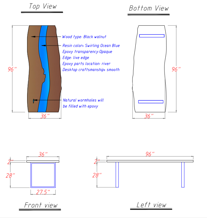 Unique LED-lit epoxy resin walnut table perfect for upscale dining rooms