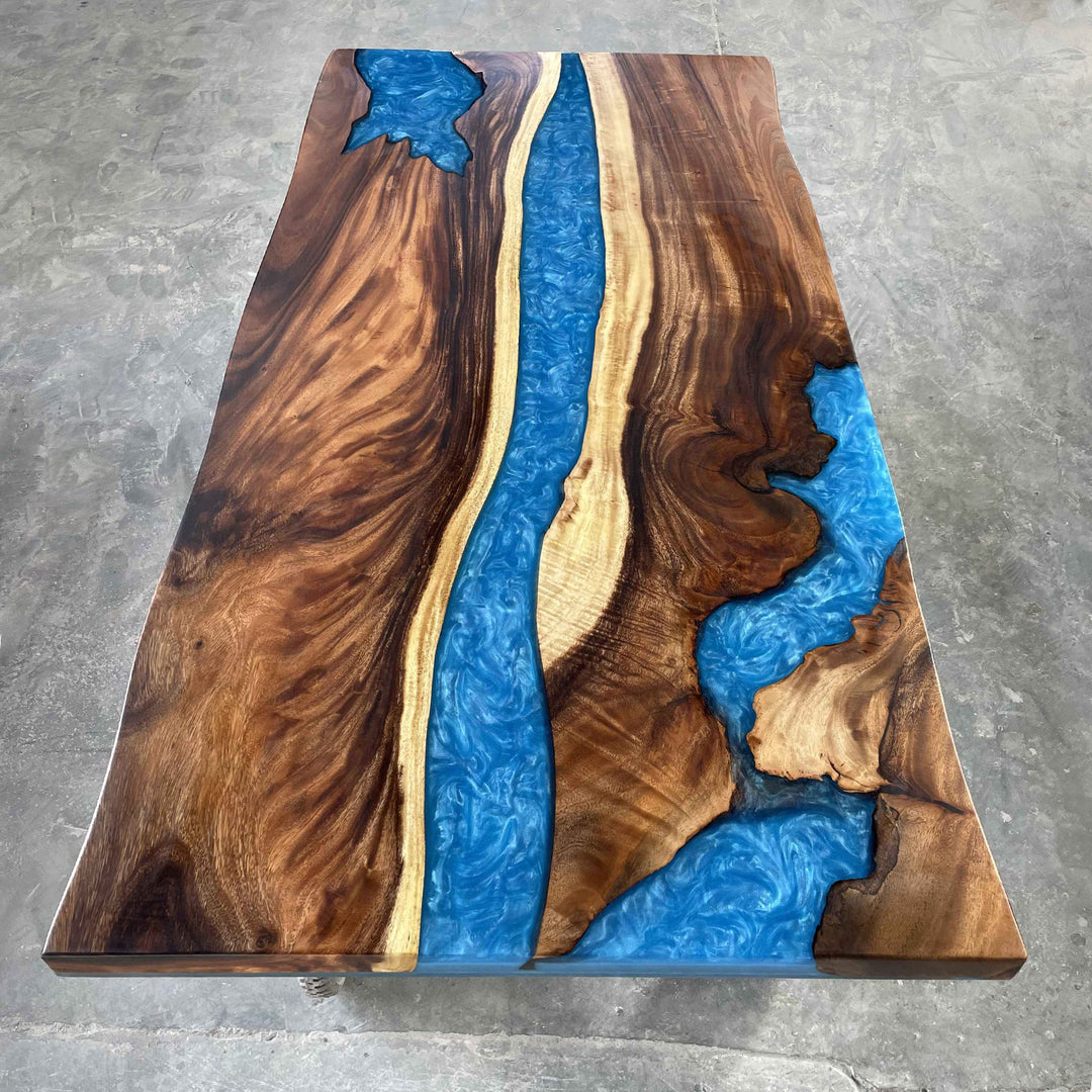 nature solid wood blue epoxy table