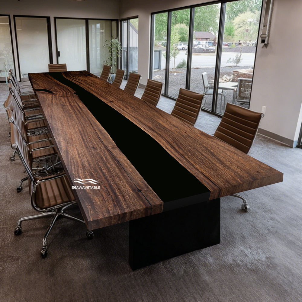 Close-up of CRT-175 walnut wood and black epoxy resin tabletop