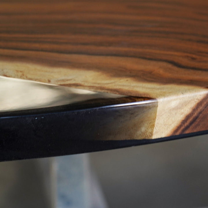 Handmade black walnut epoxy round dining table by Seawave Table for Seattle design lovers